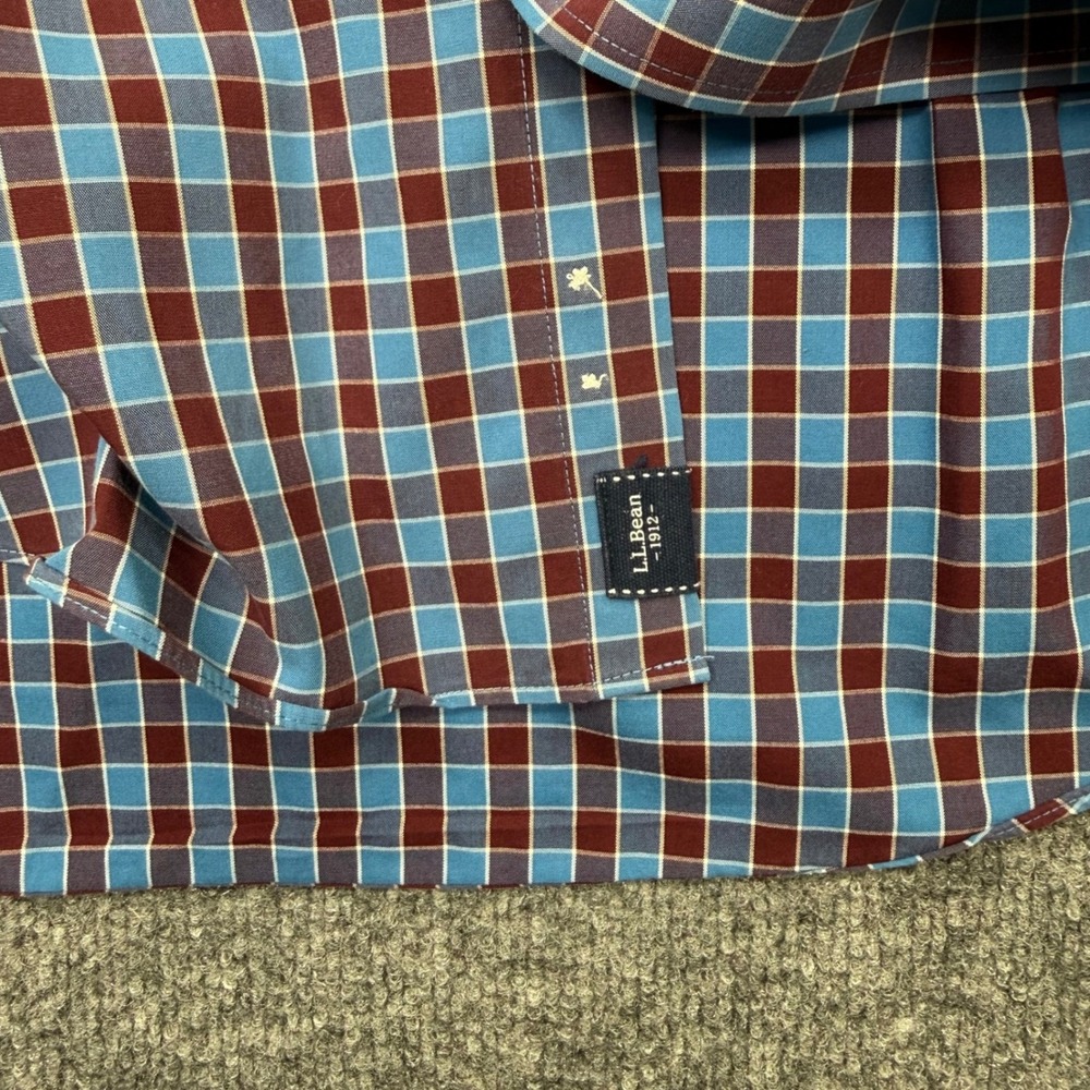 LL Bean Mens Large Traditional Fit Plaid Button Down Shirt Blue Burgundy 505642 - Picture 7 of 8